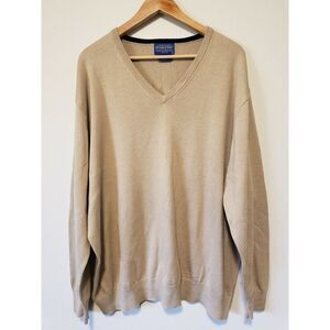 Pendleton V Neck Sweater X-Large LS 100% Pima Cotton Tan Classic Elevated Basic